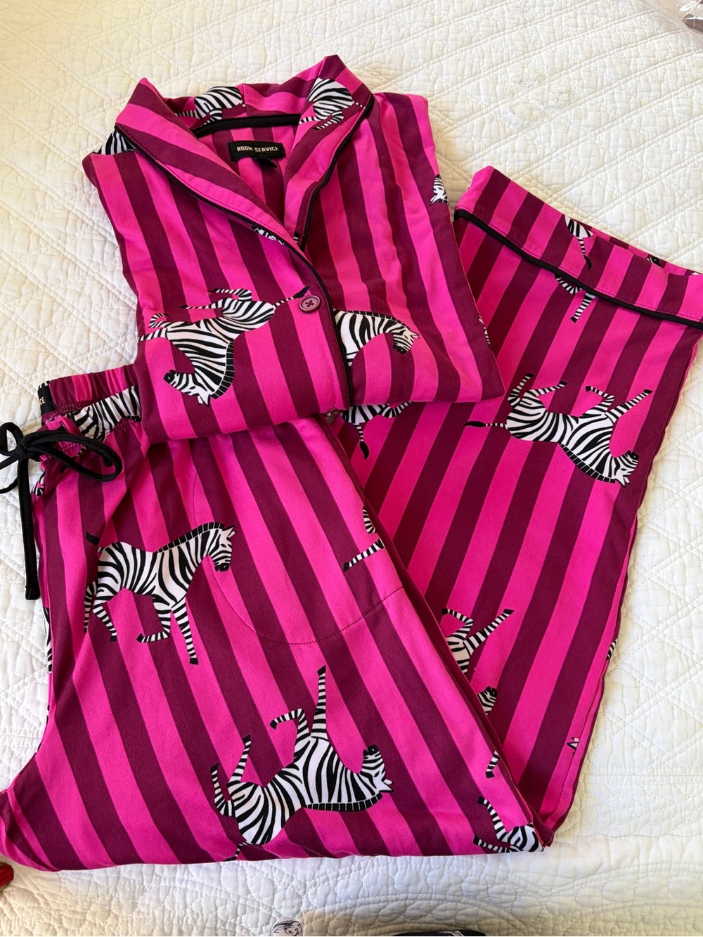 Room Service Hot Pink, Magenta, Black Striped Zebra Print Pajama Set